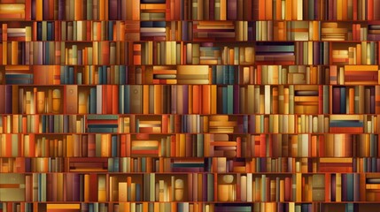 Library bookshelves background in warm colors