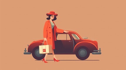 Vintage supermarket shopping concept with woman
