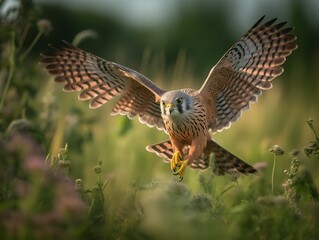 Obraz premium Kestrel's Hover: Master of the Wind Over the Meadows