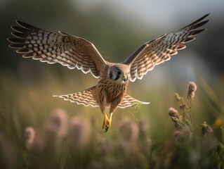 Obraz premium Kestrel's Hover: Master of the Wind Over the Meadows