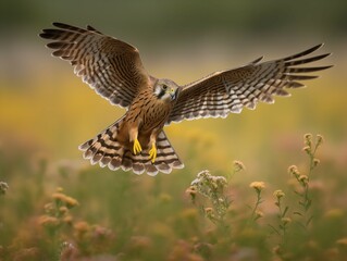Fototapeta premium Kestrel's Hover: Master of the Wind Over the Meadows