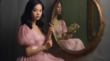 Fototapeta na wymiar Classic painterly studio portrait of Asian woman