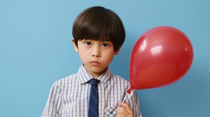 Portrait of a boy with Love balloon and pouting lips