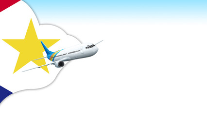 Fototapeta na wymiar 3d illustration plane with Saba flag background for business and travel design