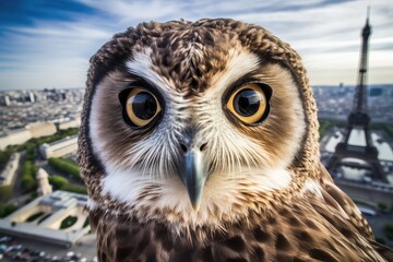 Obraz premium owl taking a selfie in the city