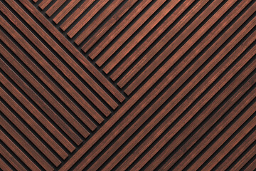 Fototapety  A wall of wooden slats in the color of dark wood with a pattern of wall panels in the background