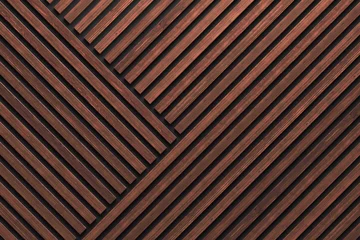 Foto op Aluminium A wall of wooden slats in the color of dark wood with a pattern of wall panels in the background © buffalo