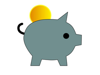Piggy bank with sun on white background. Vector illustration.