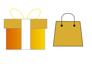 Gift box and shopping bag. Vector illustration in flat style.