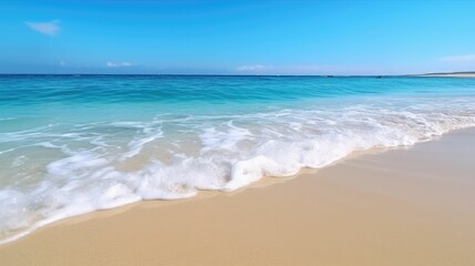Fototapeta na wymiar Soft blue ocean wave on fine sandy beach