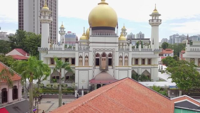 Aerial drone view of Sultan Mosque in Kampong Glam - Singapore 2022