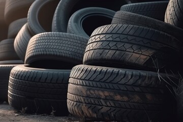 illustration, car and truck tire waste, ai generative