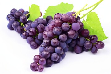 Fototapeta premium Grape, bunch of vibrant purple fruit, white background (Ai generated)