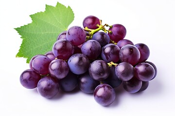 Fototapeta premium Grape, bunch of vibrant purple fruit, white background (Ai generated)