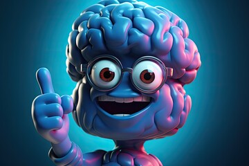 3d illustration of brain cute character in glasses with thumb up. Ai generated