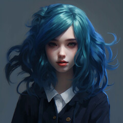 Fototapeta premium blue hair girl