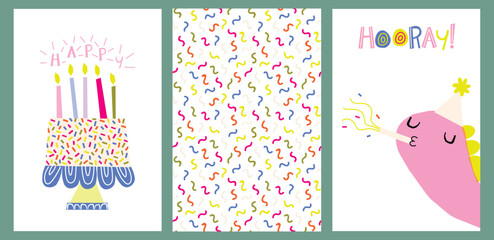 A collection of cards with a dinosaurs on it that says happy birthday. 