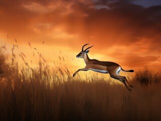 The Majestic Leap of a Gazelle in the African Savannah - obrazy, fototapety, plakaty