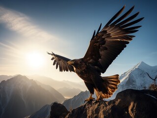 Obraz premium Golden Eagle's Ascent: Majesty in the Mountain Skies