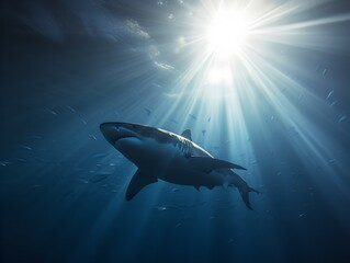 Fototapeta premium Great White Hunter: Stealth and Power Beneath the Waves