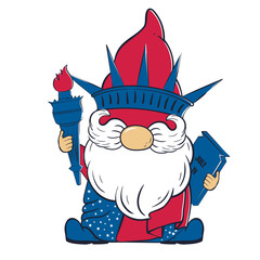 Cute patriotic gnome in the form of the American Statue of Liberty