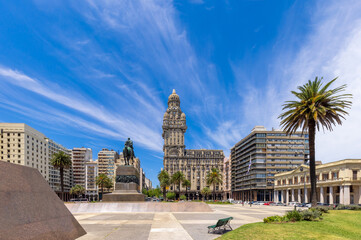 Uruguay, Montevideo Independence Square in historic city center, a famous tourism attraction.