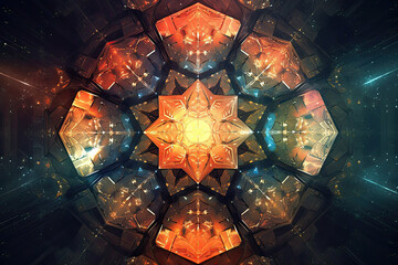 Abstract Epic Fractal Pentagon Background with Glowing Aura, Generative AI