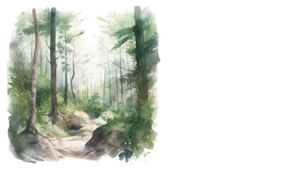 Forest isolated on white, watercolor painting, Generative AI
