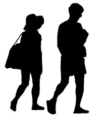 Young couple walking isolated silhouette - 601127907