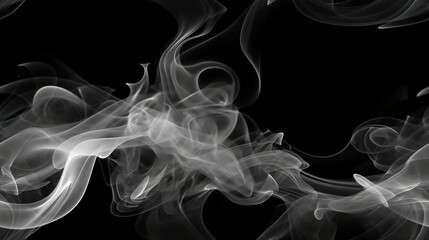 Rauchwolken, Dampf, nebel und weißer Nebeldampf. 3D-realistischer Rauch aus Staubpartikeln isoliert auf schwarzem Hintergrund, generative AI - obrazy, fototapety, plakaty