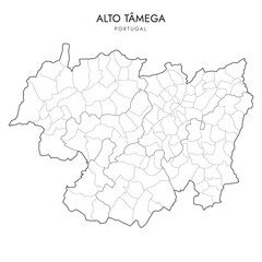 Vector Map of Alto Tâmega Subregion (Comunidade Intermunicipal) with administrative borders of District, Municipalities (Concelhos) and Civil Parishes (Freguesias) as of 2023 - Portugal