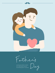 Father's day illustration poster with father holding a heart.