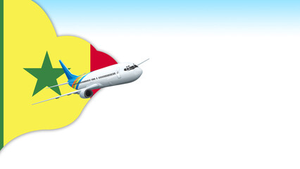3d illustration plane with Senegal flag background for business and travel design