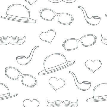 Seamless Pattern of Fathers day. Vector Hand Drawn Happy Father's Day Background.