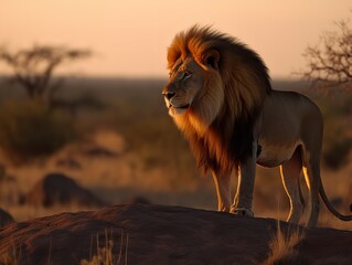 The Majestic Roar of a Lion in the Savannah Sunset