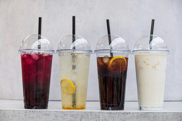 summer lemonades in the plastic cups