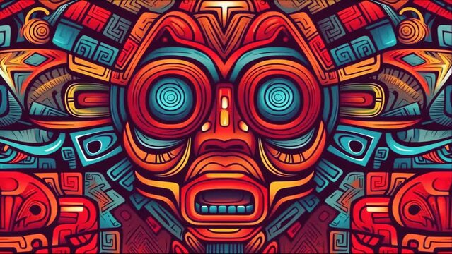 Tribal aztec graffiti live wallpaper. VJ  animation. Traditional Aztec pattern. AI generated. 60 FPS.