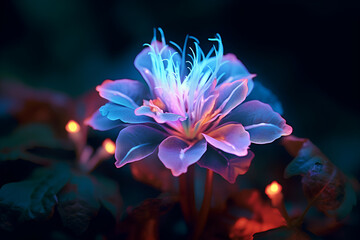 Obraz na płótnie Canvas Magical and mystical luminous flowers, Generative AI