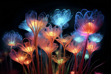 Magical and mystical luminous flowers, Generative AI