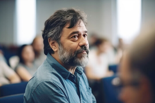 Man listening to a seminar, workshop or training