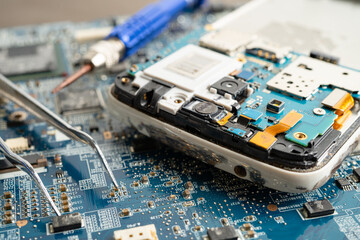 Repairing and upgrade mobile phone, electronic, computer hardware and technology concept.