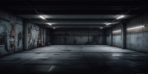Fototapeta na wymiar Empty Garage Parking Lot, Generative Ai