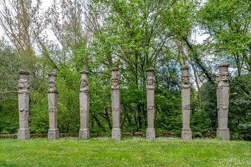 Ancient obelisks in the park of monsters in Bomarzo, Viterbo, Italy, also known as the sacred wood
