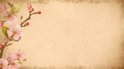 An antique-style parchment page with a floral border of pale yellow and pink blossoms .generative ai