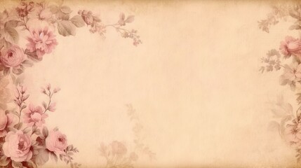 Blank empty parchment page with shabby chic floral border, slightly grungy edges, in the style of edith holden .generative ai