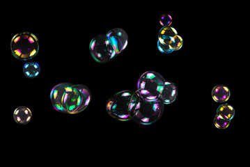 Soap bubbles isolated on a black background