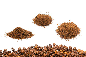 Coffee beans on a white background. Top view.