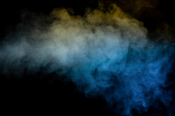 Blue and yellow steam on a black background.