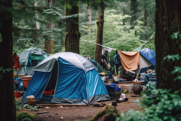 Camping place, tent in the forest