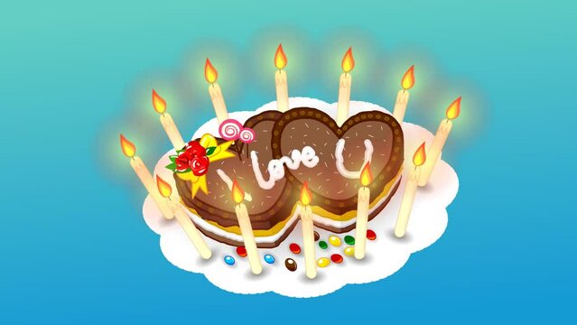 I love you cake with candles, celebration, 2d animation background, happy birthday cake, valentines cake